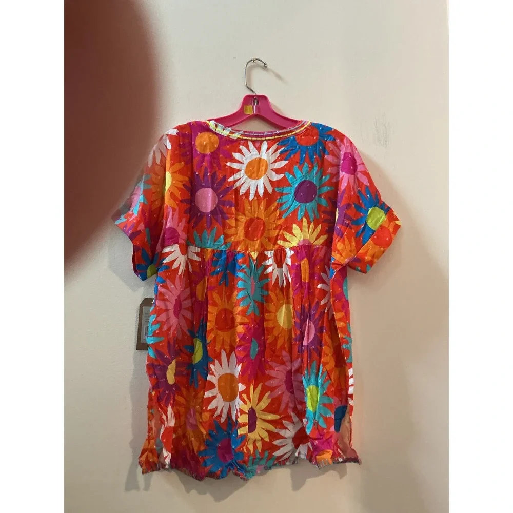 TRU LUXE JEANS Women's‎ Colorful Floral Tunic Top V-Neck Short Sleeve Large Y2K - Picture 4 of 5
